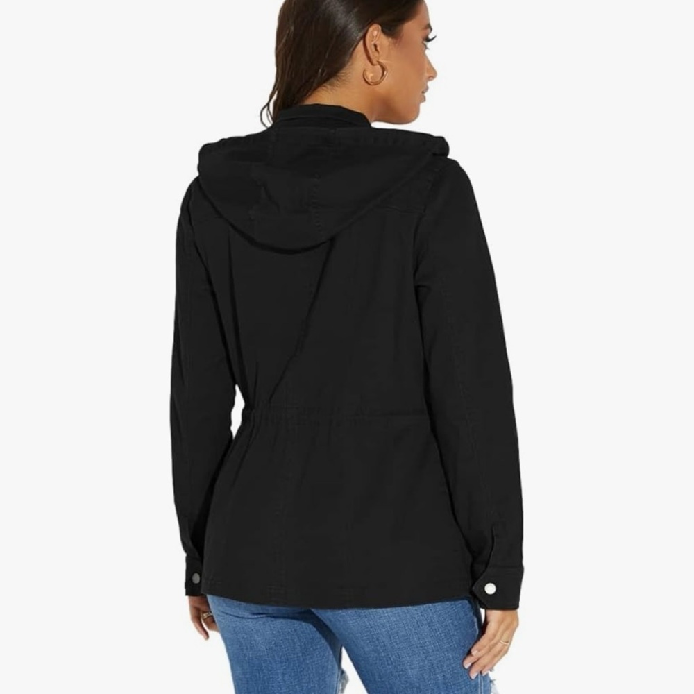 Black Hooded Jacket with Blue Ripped Jeans - Picture 3 of 4